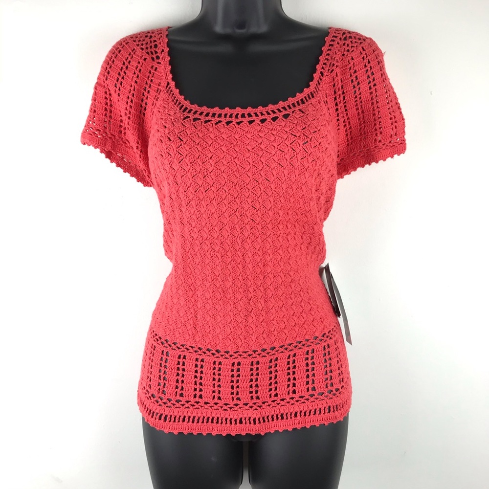 Josephine Chaus Hot Coral Knitted Blouse